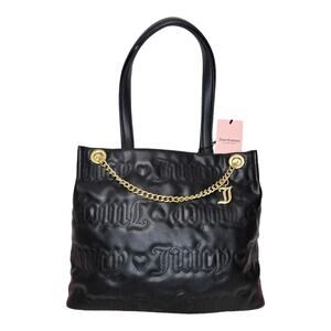 Juicy Couture Black Puffy Quilted Print Tote Shoulder Bag